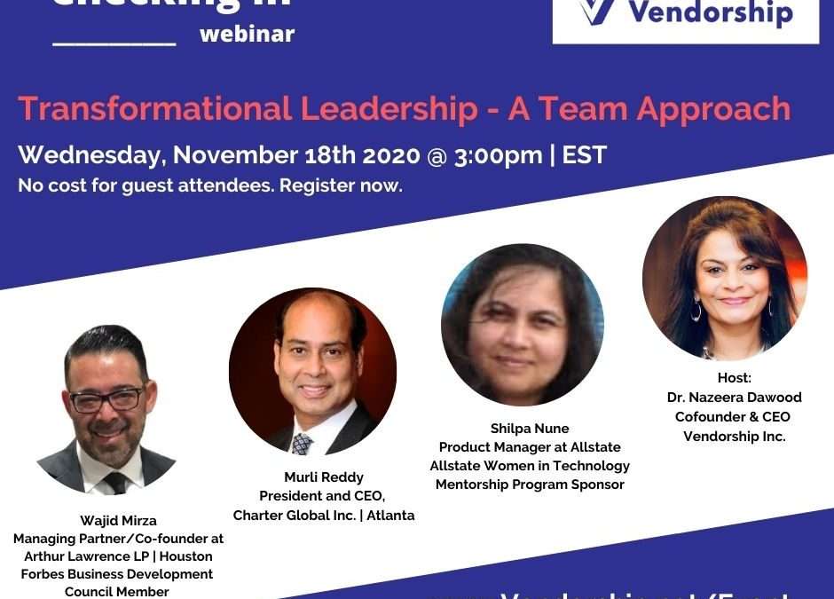 Register Now For Our Nov. 18th Checking In Webinar: “Transformational Leadership: A Team Approach”