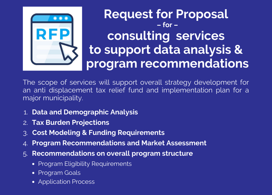 Immediate Consulting Need: Development and Support of Major Metropolitan City’s Legacy Homeowner Tax Relief and Economic Incentives Plan.